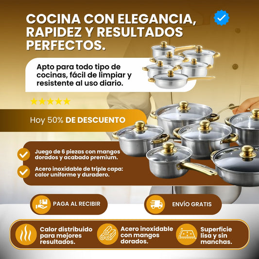Set de 6 Ollas CoockWare Acero Inoxidable