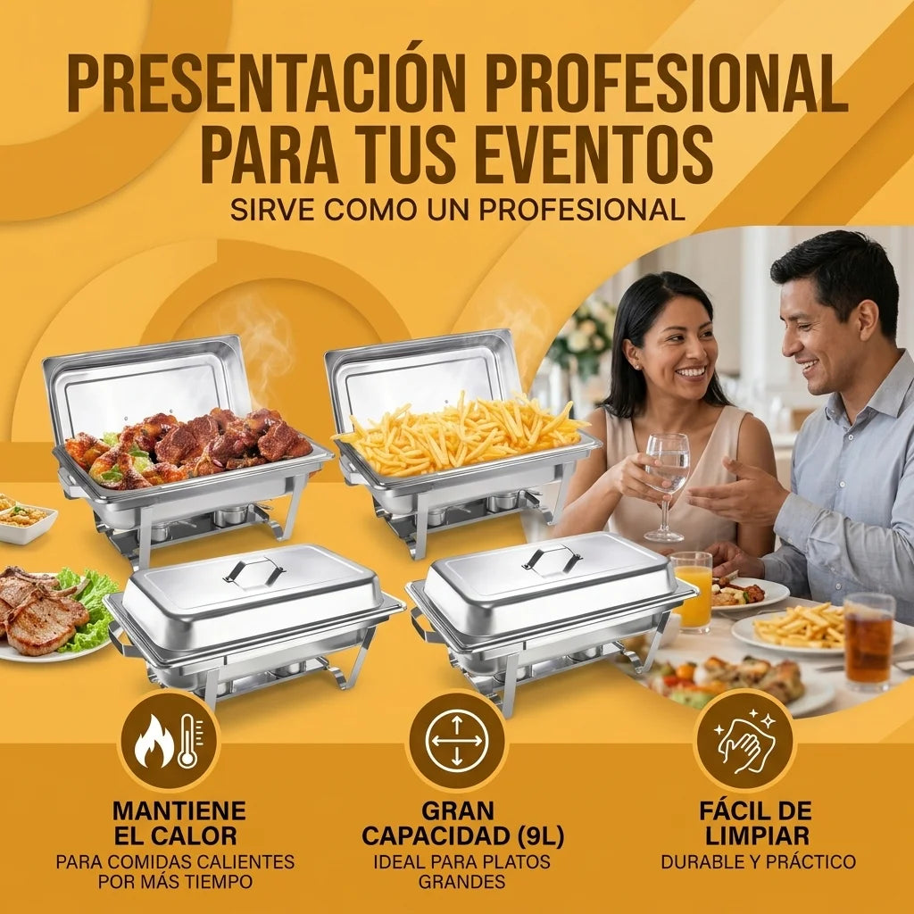 Set de Charolas para Buffet de Acero Inoxidable