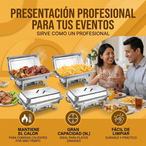 Set de Charolas para Buffet de Acero Inoxidable