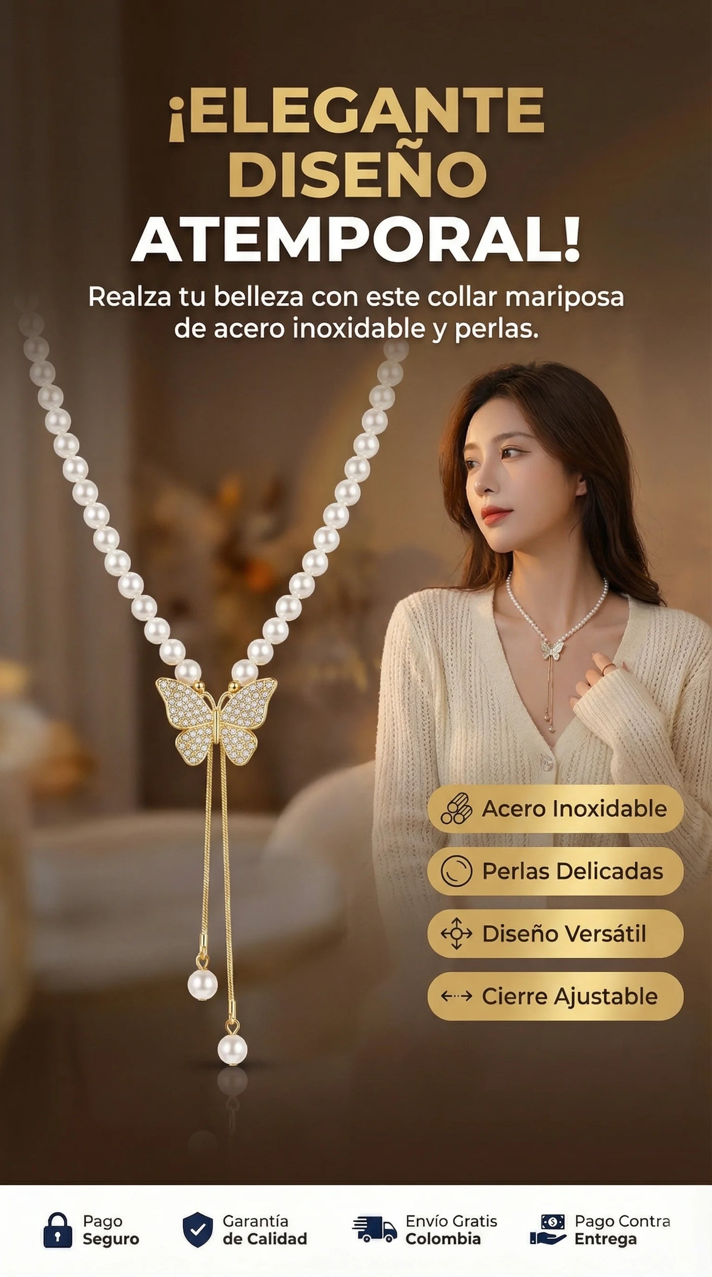 Collar Mariposa con Perlas
