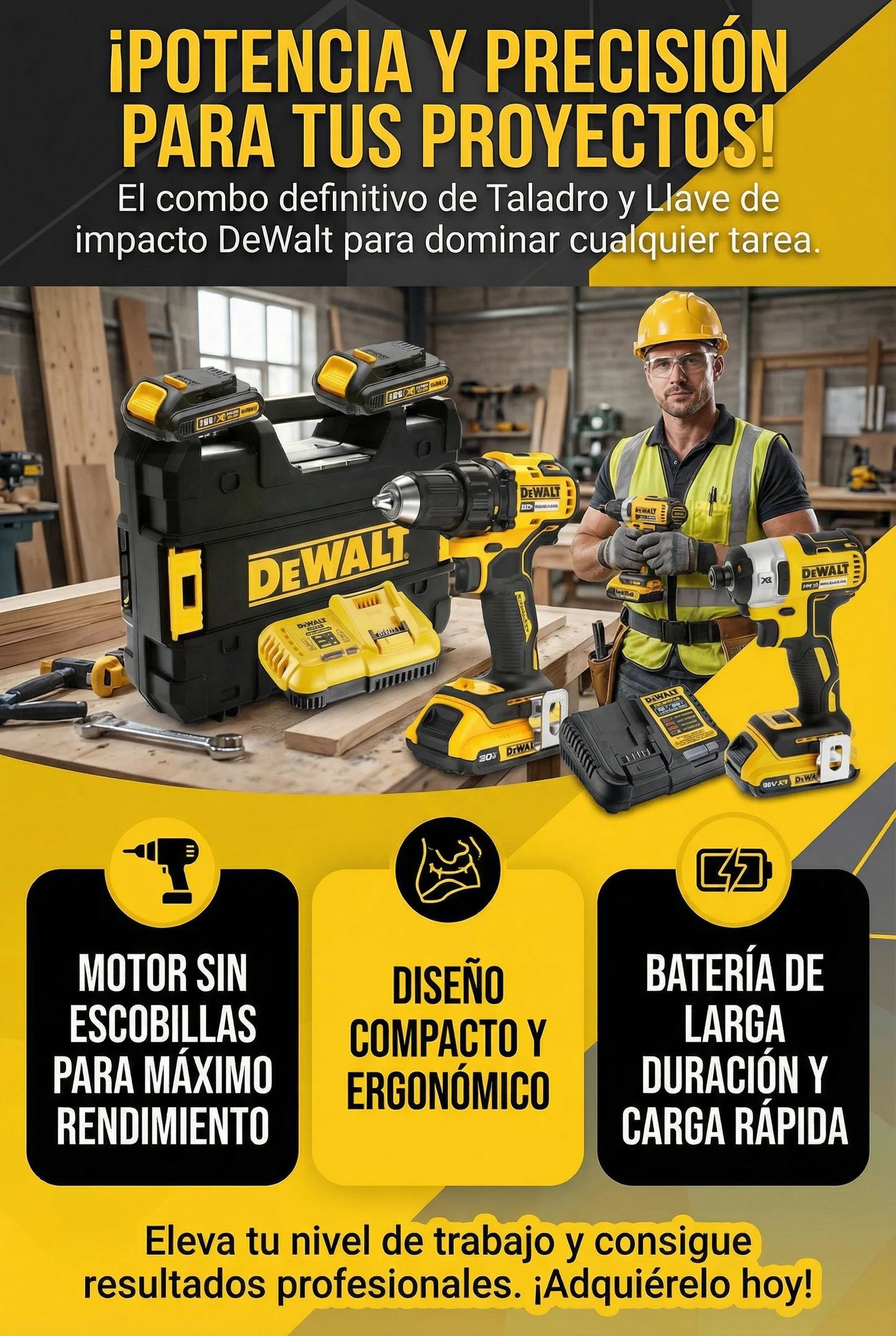 Kit DeWalt: Taladro + Pistola de Impacto