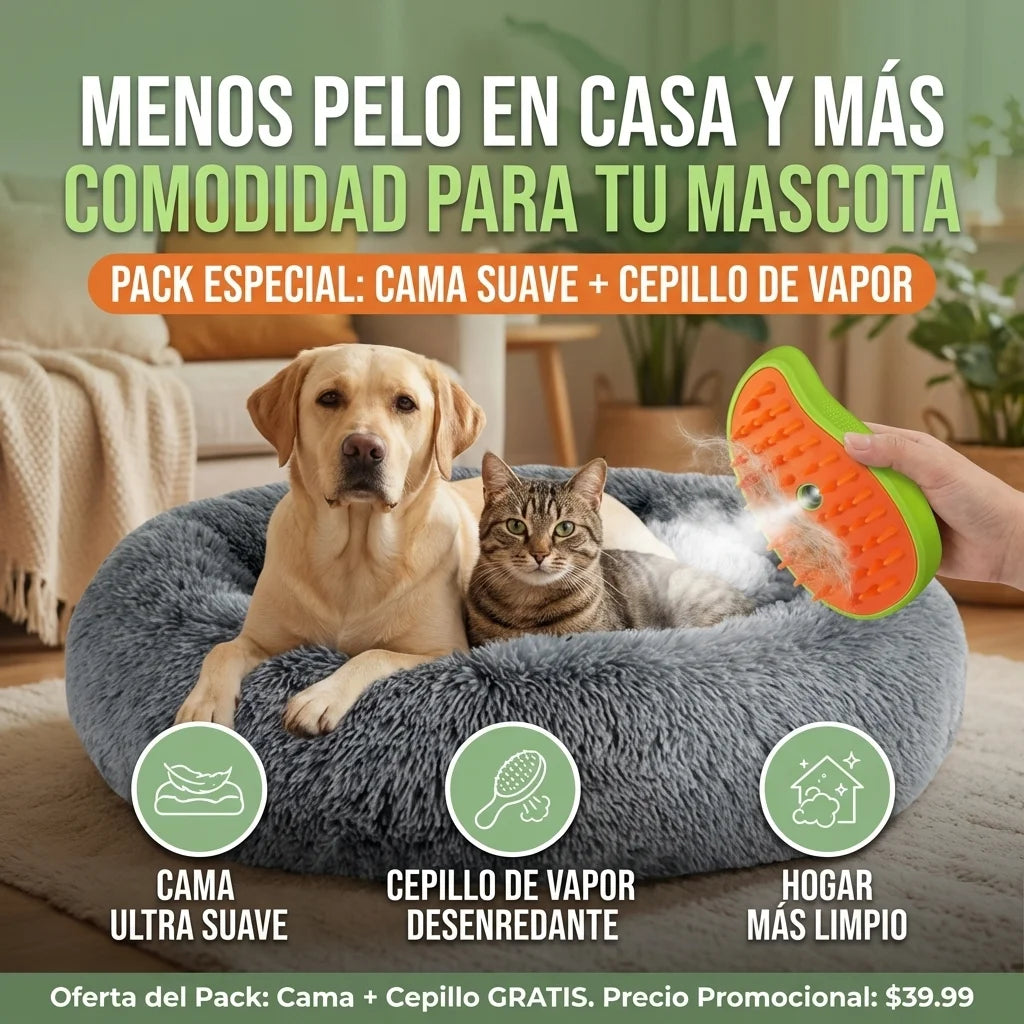Cama Antiestres para Mascotas😸 + Cepillo de Vapor GRATIS